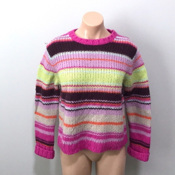 Express Jeans Wool Stripe Knit Sweater Pink Purple - Picture 1 of 3